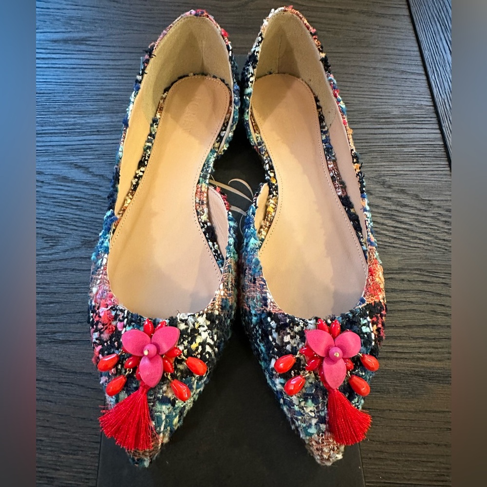 J. Crew Audrey Flats in Embellished Tweed - Sundrenched Spearmint - Size 7-M